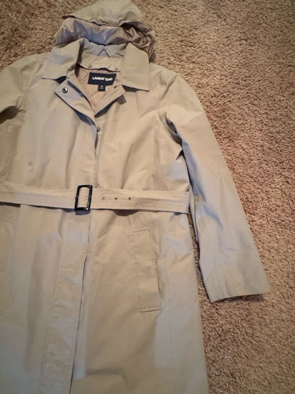 Lands' End Women's Sz Med Light Tan Utility Trench Coat w/ Belt & Button Lining - Picture 5 of 15